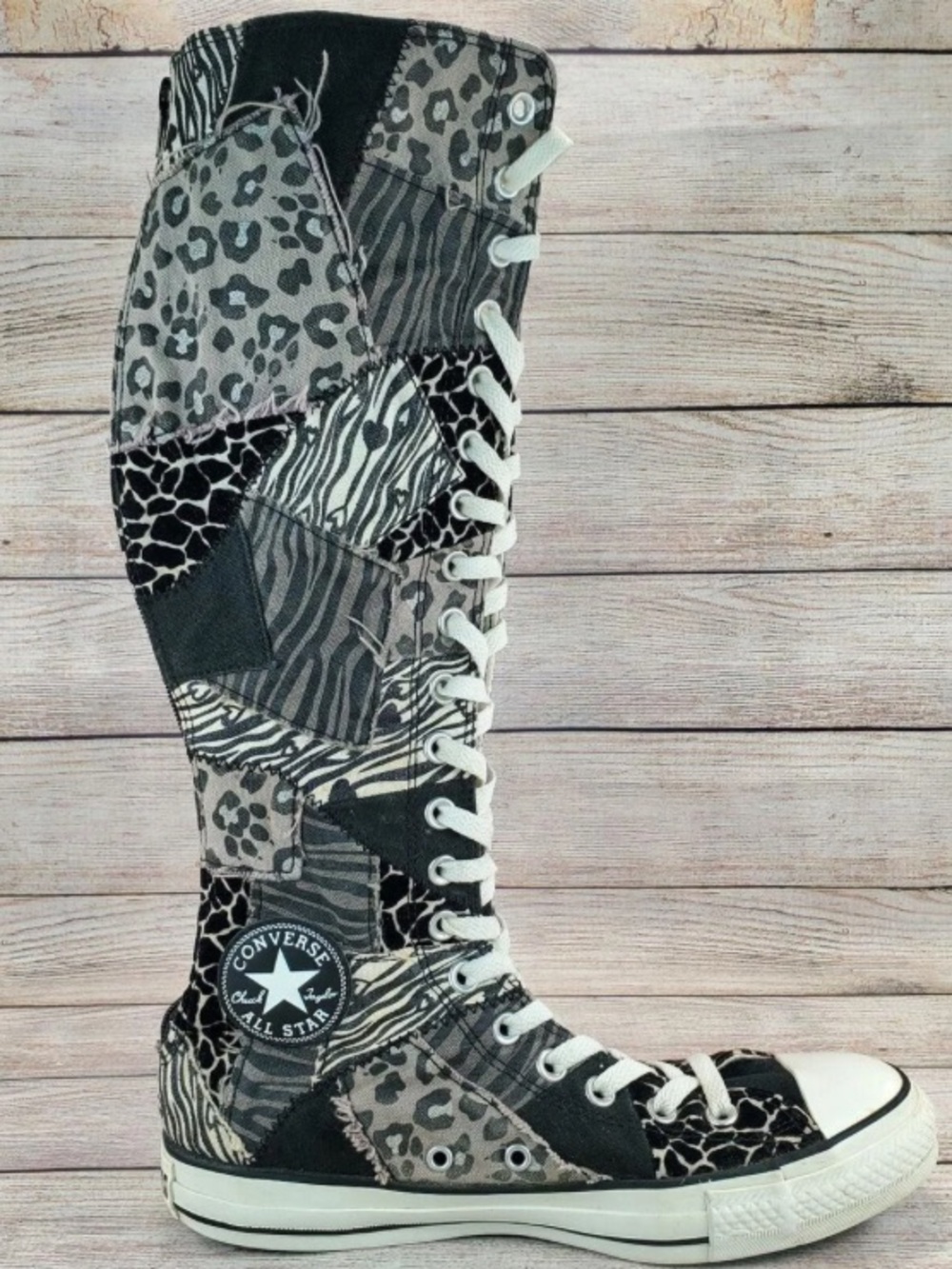 Converse Women’s Tall Lace-Up Patchwork Boot in Black and Gray